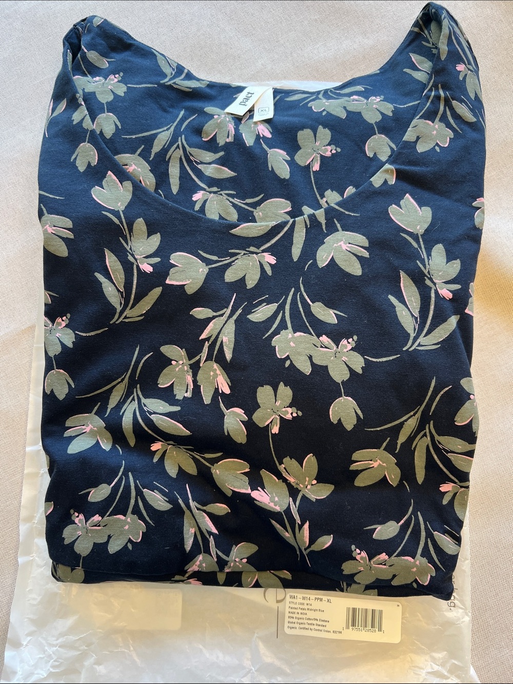 Pact Organic Fit & Flare Signature Scoop Dress Painted Petals Midnight Blue XL - Picture 7 of 9